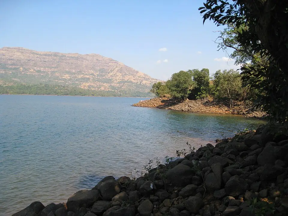 Mulshi reservoir with hills behind